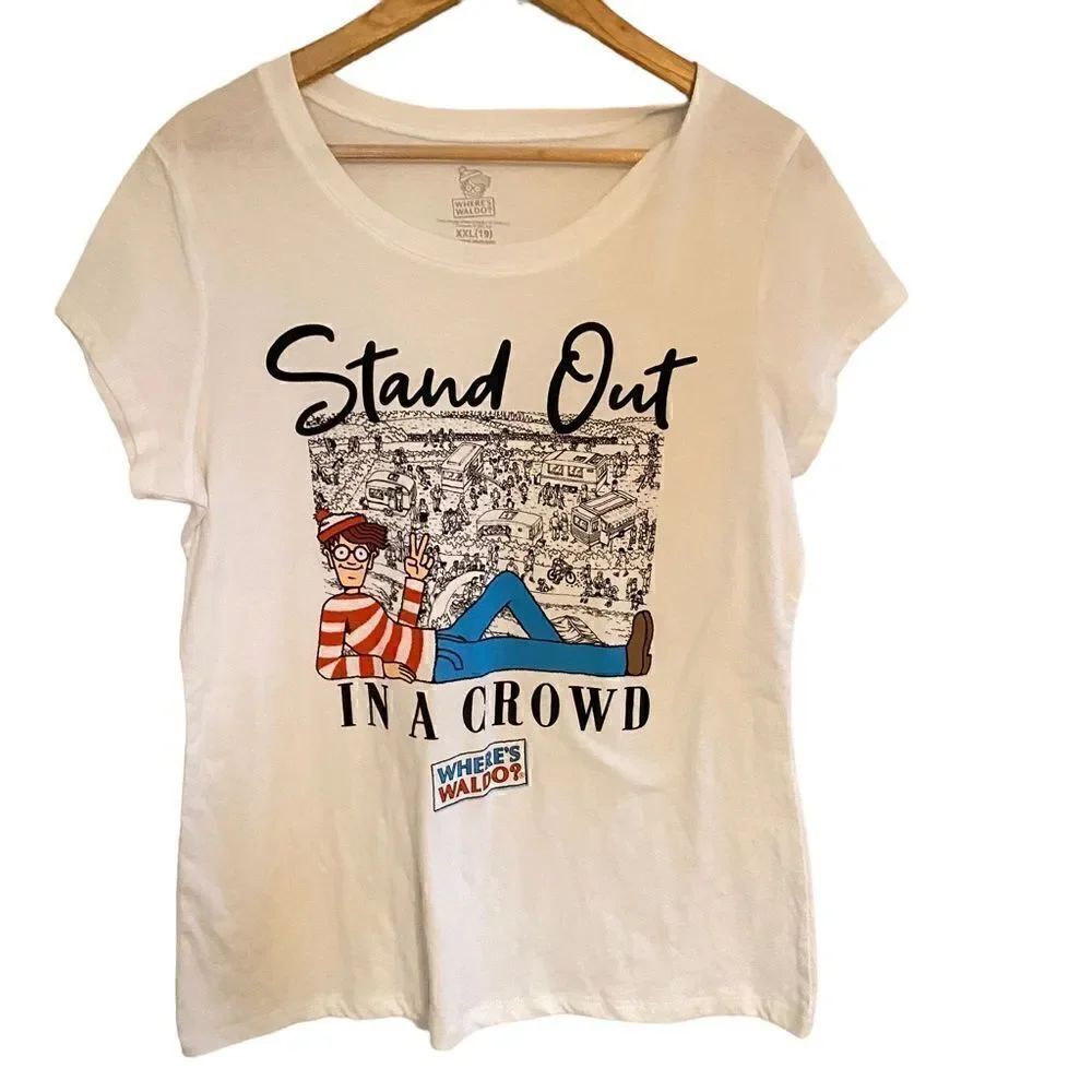 Where’s Waldo vneck shirt sleeve stand out in the crowd XXL